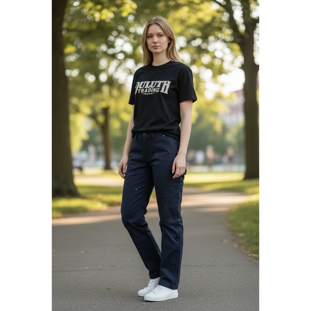 Duluth Trading NoGA Naturale Cotton Slim Leg Pants Navy Womens Lx33 Athleisure
